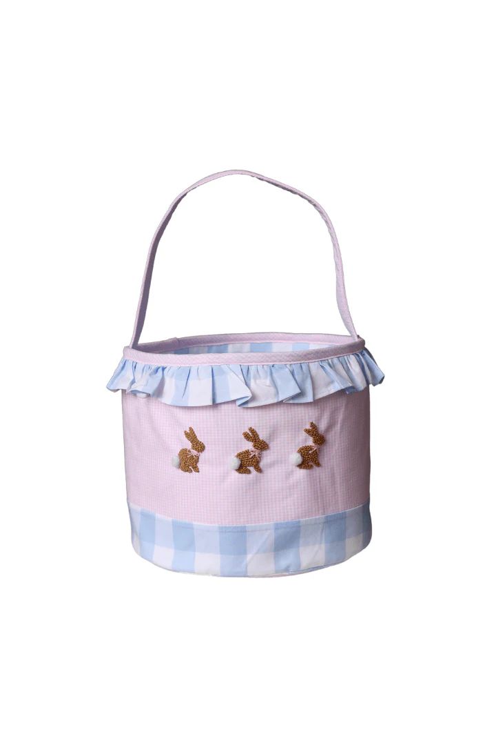 French Knot Bunny Pink/Blue Gingham Easter Basket | The Smocked Flamingo