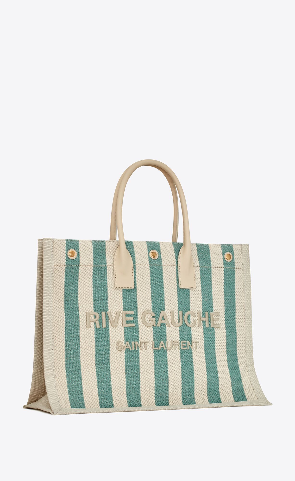 rive gauche tote bag in striped canvas and smooth leather | Saint Laurent Inc. (Global)