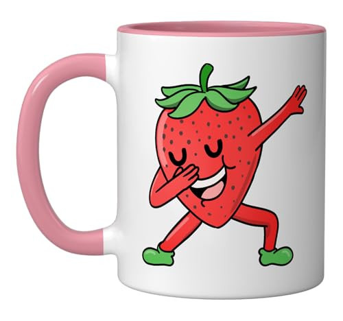 Dabbing Strawberry Strawberry Ceramic Mug, Pink/White | Amazon (US)