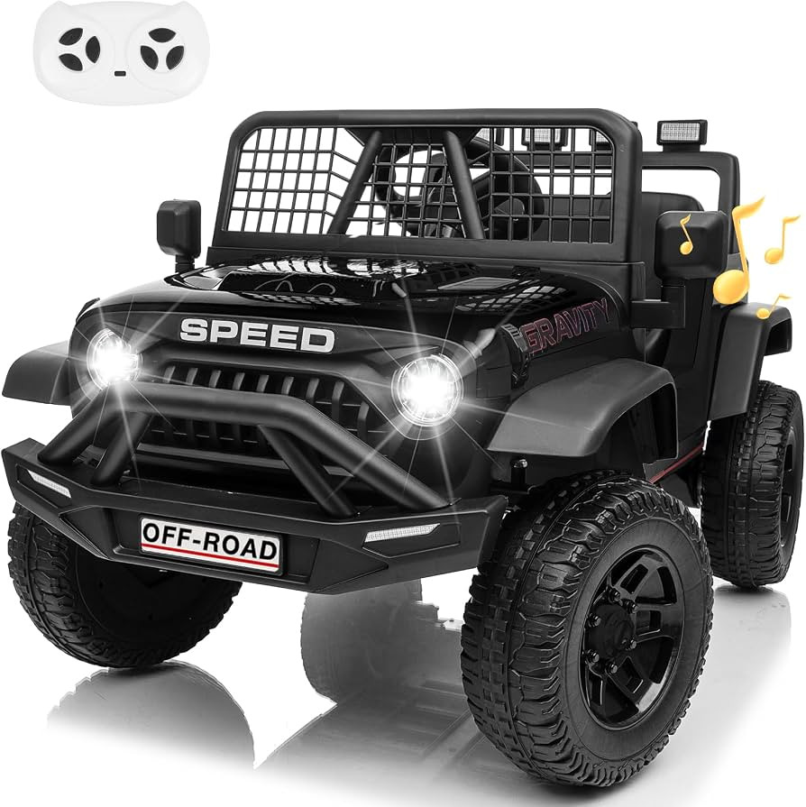 24V Je-ep Powered Wheels w/Remote Control, 4WD Ride on Truck Car, 3 Speed, Bluetooth Music, Wide ... | Amazon (US)
