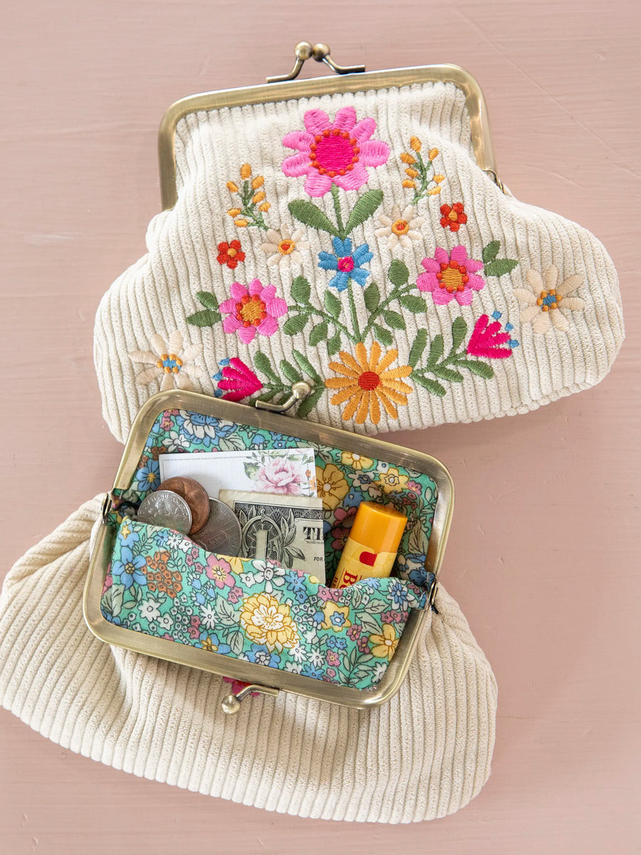 Kisslock Coin Purse - Cream Folk Flower | Natural Life