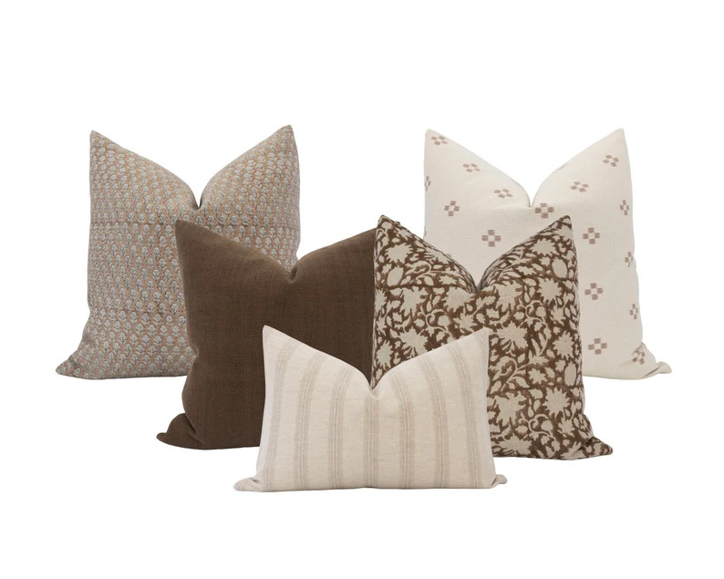 Warm Brown Pillow Cover Combo Brown Pillow Set Brown Floral Pillow Cover Moody Brown Pillow Set D... | Etsy (US)