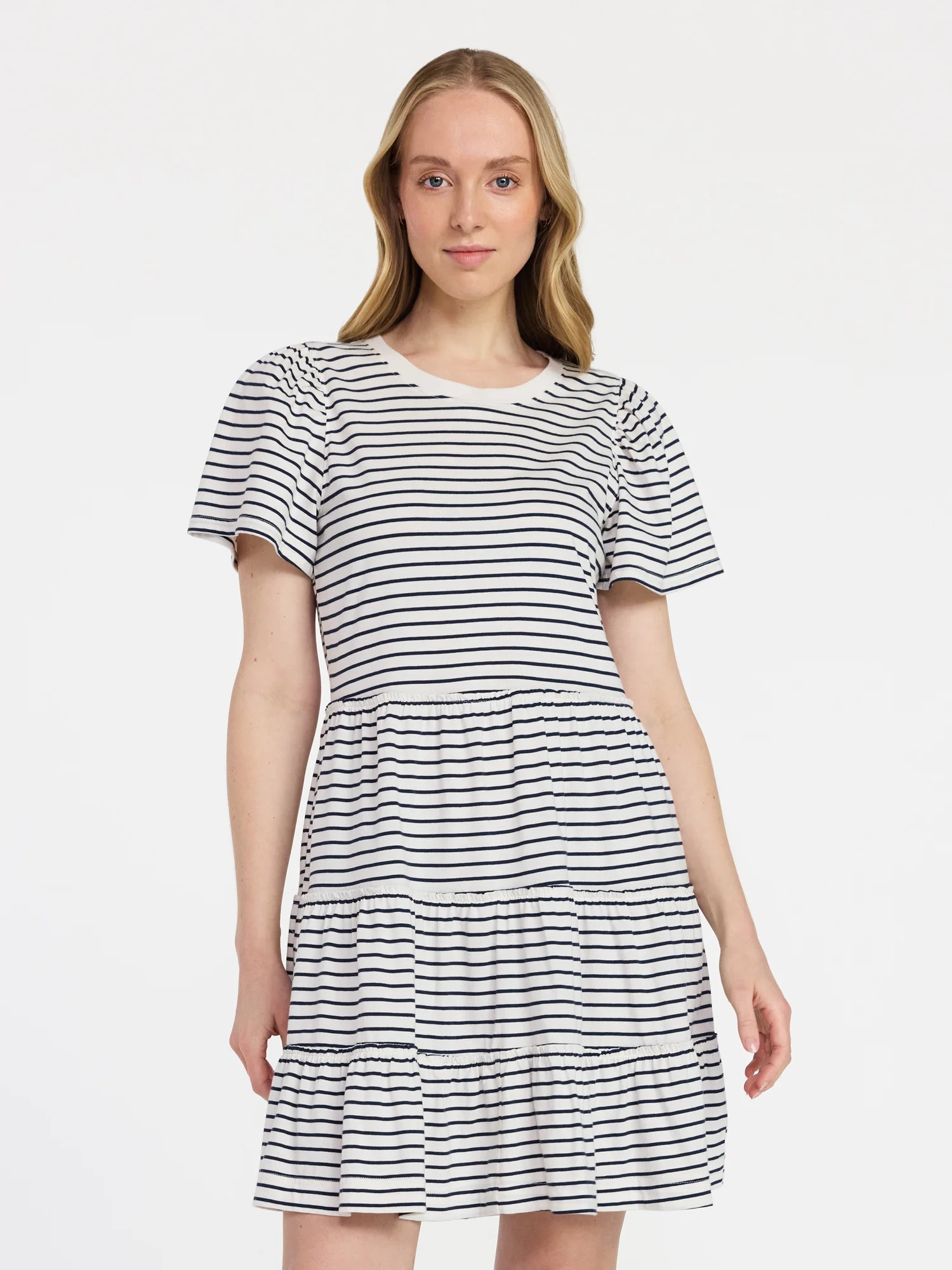 Time and Tru Women's and Women’s Plus Cotton Swing Dress with Short Sleeves, Sizes XS-4X | Walmart (US)