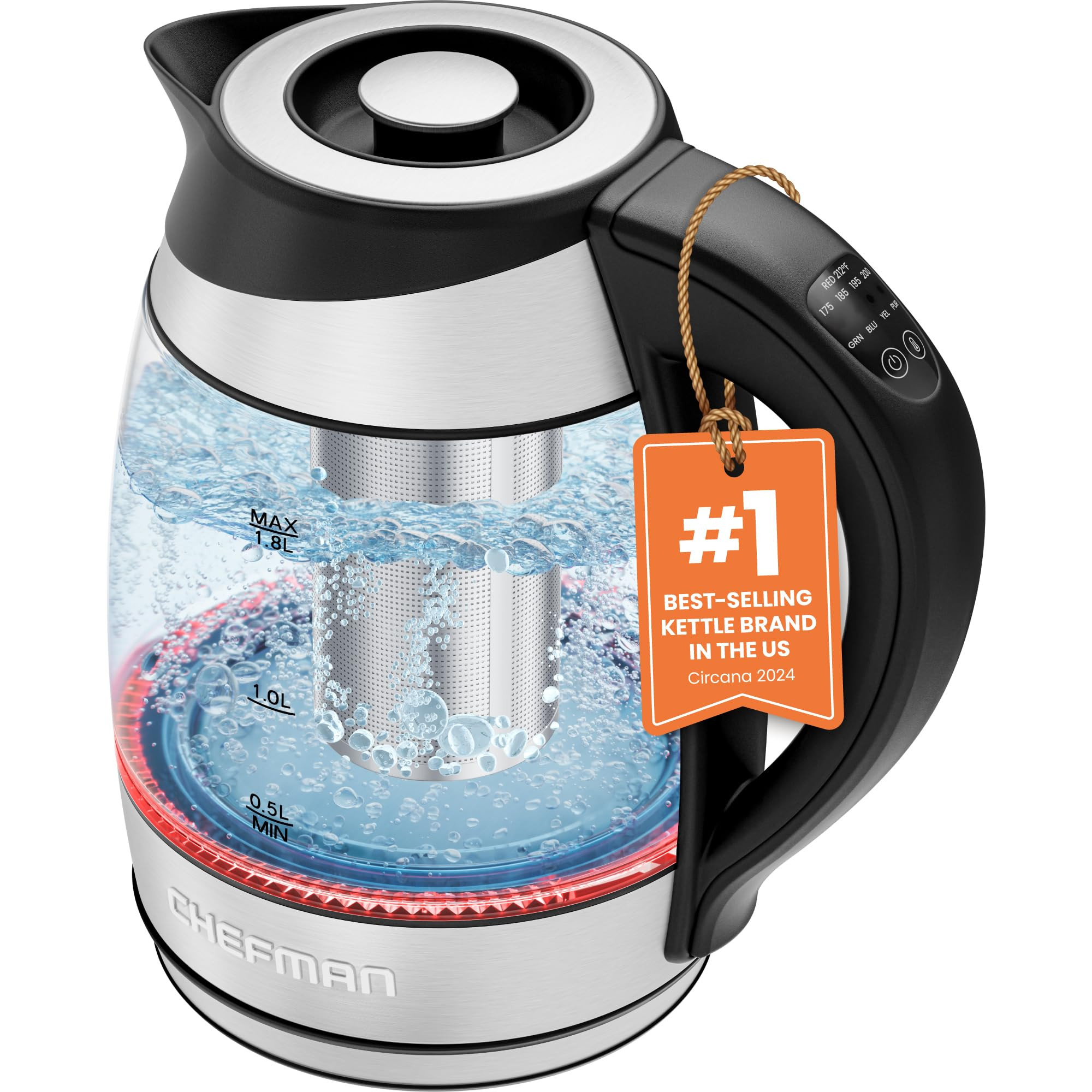 Chefman Electric Kettle with Temperature Control, 5 Presets LED Indicator Lights, Removable Tea I... | Amazon (US)