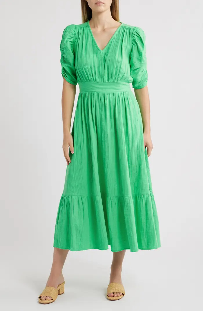 Puff Sleeve Ruffle Hem Gauze Maxi Dress | Nordstrom