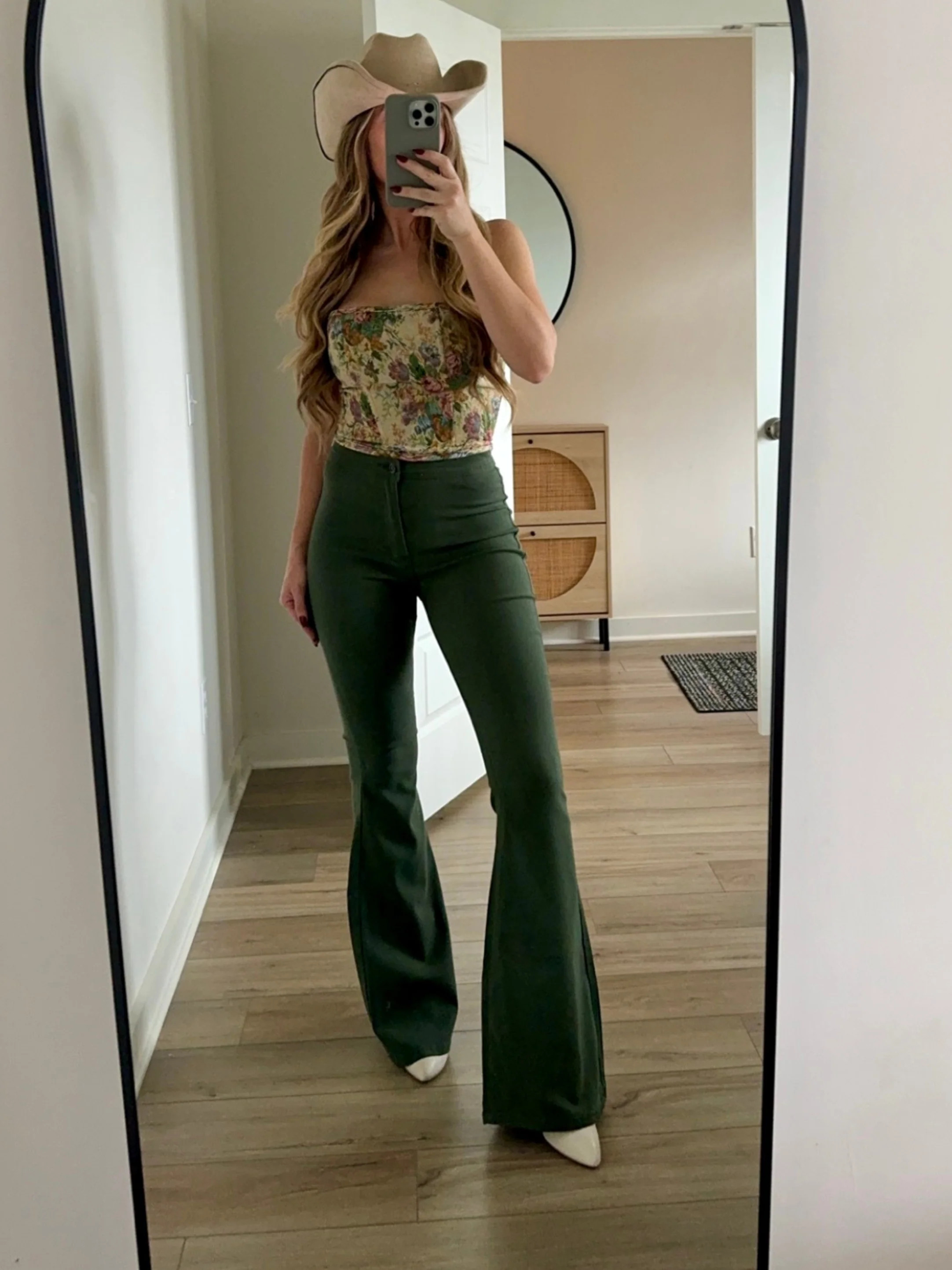 Fiona High Waisted Bell Bottom Flare Jeans - Olive | Willow Boutique