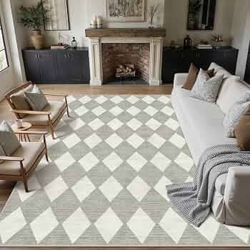 6x9 Checkered Area Rugs for Living Room Grey Machine Washable Large Rug Non-Slip Stain Resistant ... | Amazon (US)