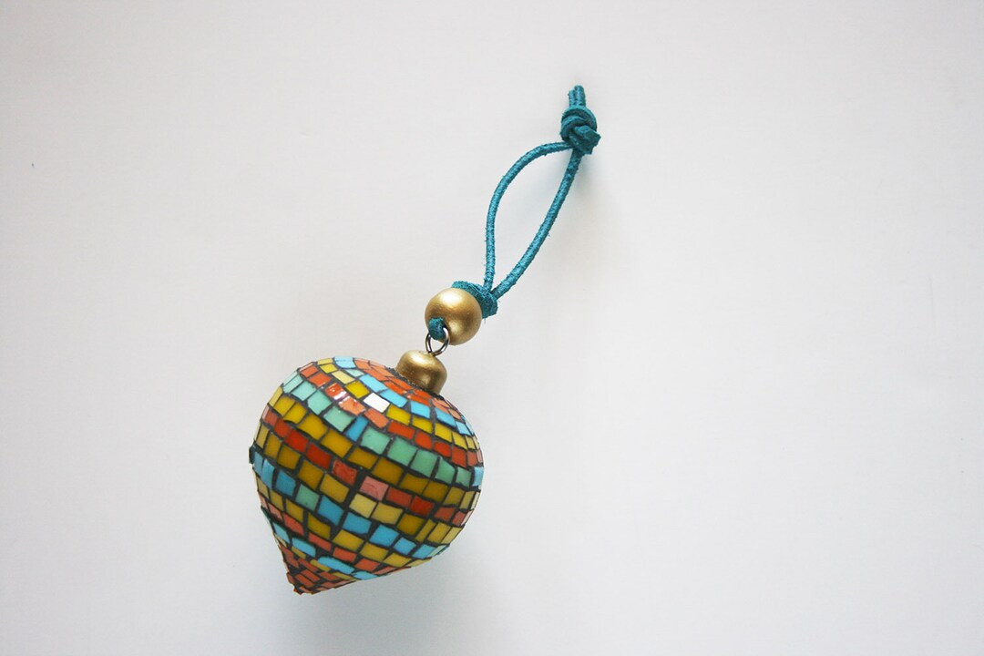 Bohemian Teardrop Ornament Yellow Orange Turquoise Gold Wood Bead Suede Boho Mosaic Stained Glass... | Etsy (US)