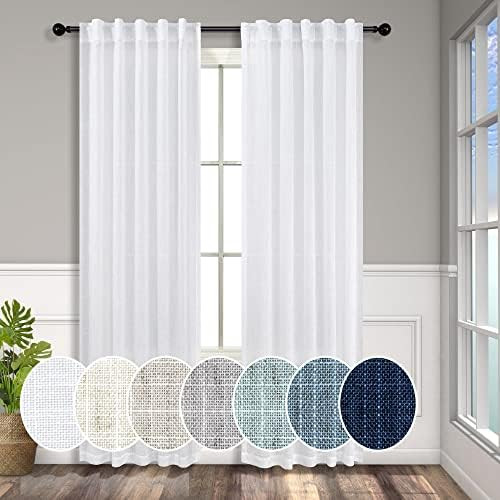 White Curtains 38 Inch Wide for Bedroom 2 Panels Back Tab Rod Pocket Semi Sheer Privacy Cotton Te... | Amazon (US)