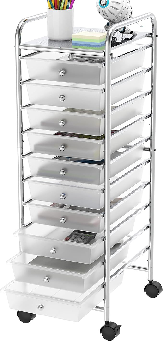 Simple Houseware Utility Cart with 10 Drawers Rolling Storage Art Craft Organizer, Chrome | Amazon (US)