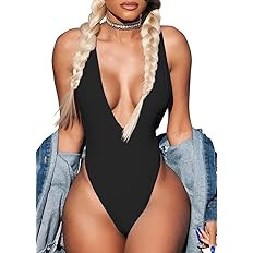 LAGSHIAN Women's Sexy One Piece Deep V Neck Sleeveless Tank Top Bodysuit Jumpsuit | Amazon (US)