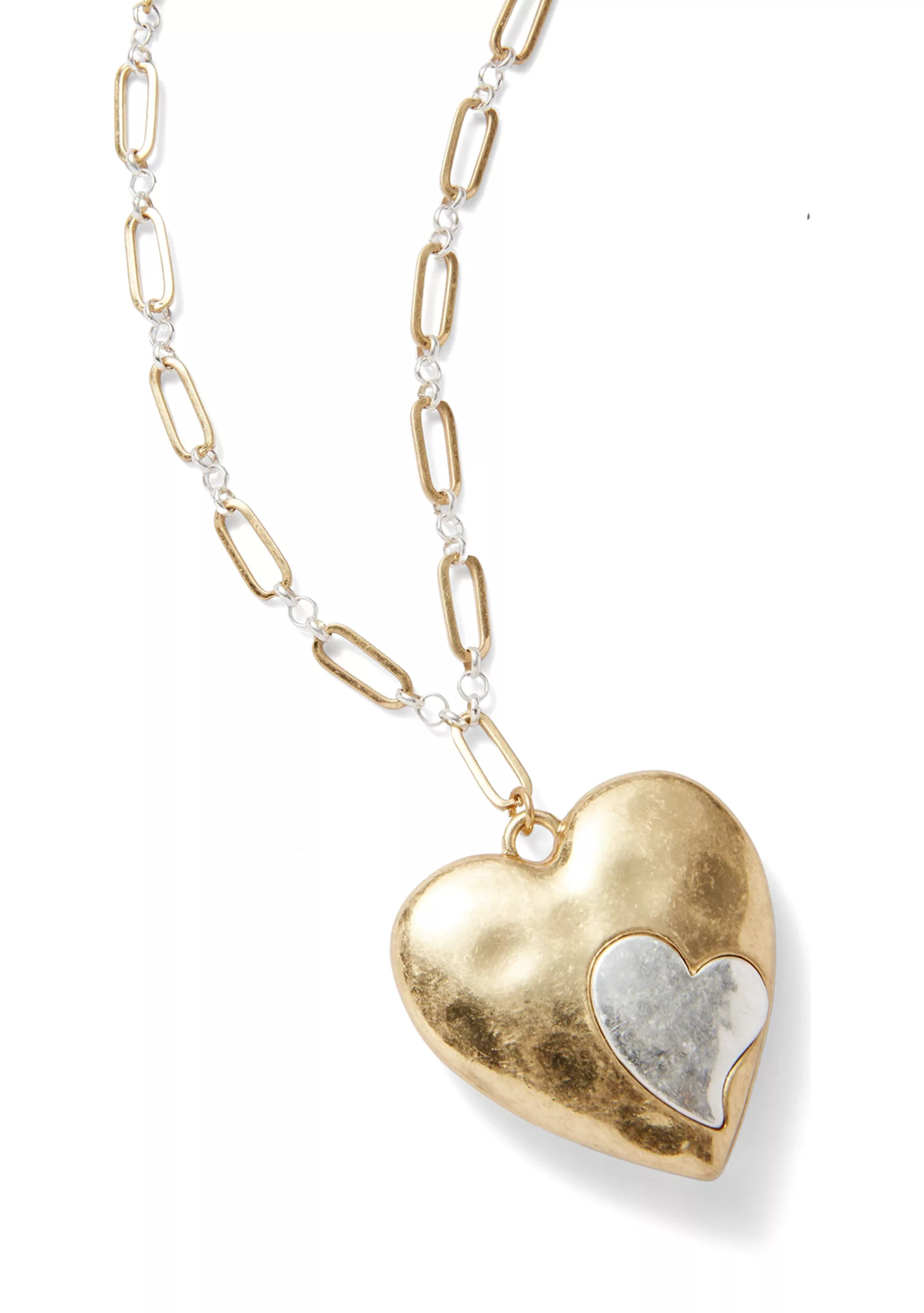 Two Tone Long Heart Inset Pendant Necklace | Belk