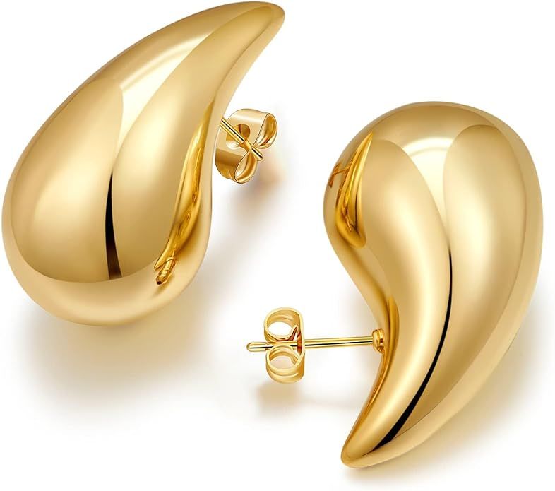 Teardrop Dangle Earrings Chunky Gold Stud Teardrop Earrings Lightweight 18K Gold Plated Earrings ... | Amazon (US)