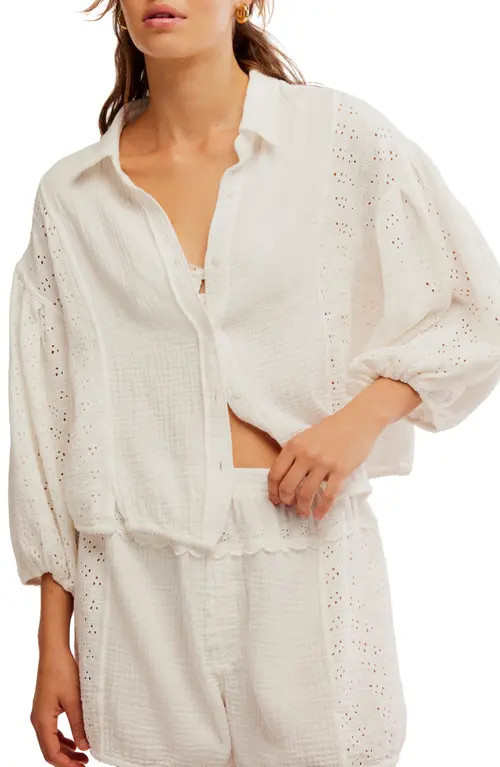 Free People Full Bloom Eyelet Detail Cotton Button-Up Shirt in Ivory at Nordstrom, Size Small | Nordstrom