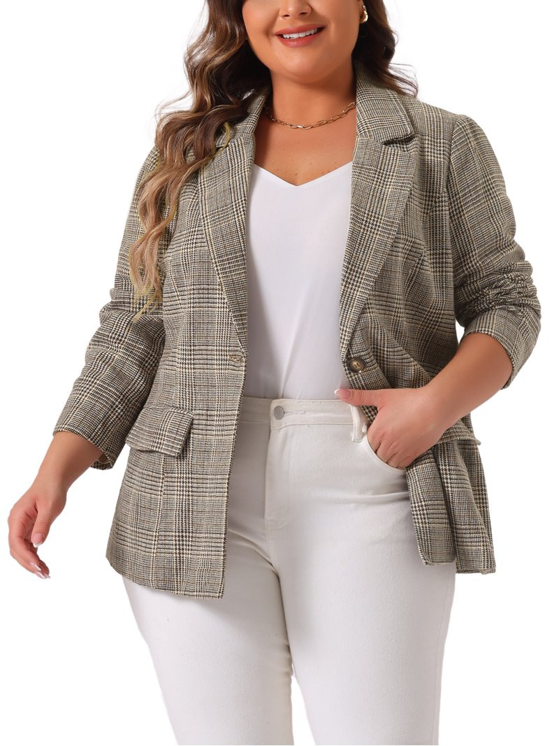 Agnes Orinda Blazers for Women Plus Size Plaid Notched Lapel Long Sleeve Business Casual Blazer J... | Walmart (US)