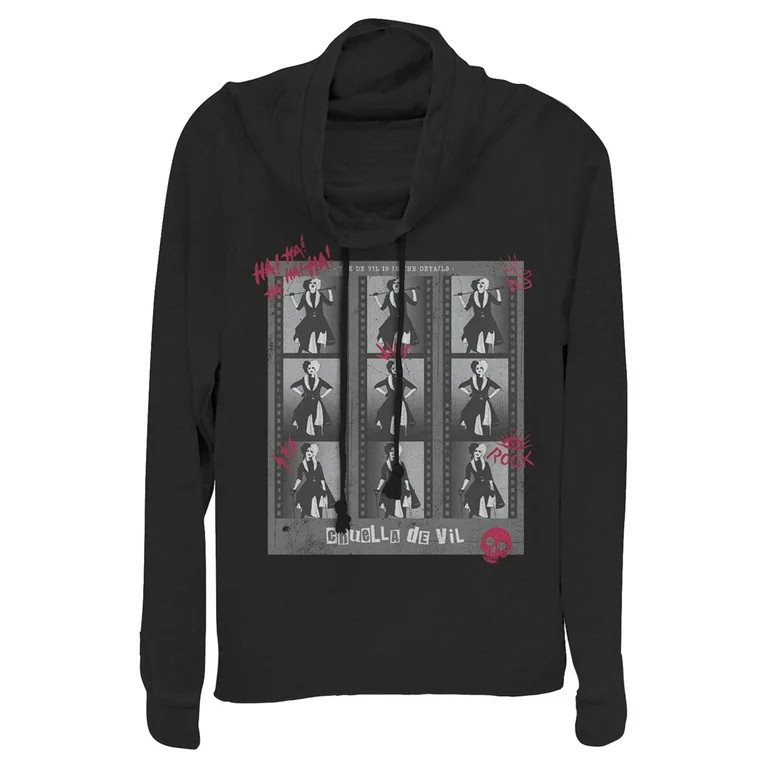 Junior's Cruella Photo Negatives  Cowl Neck Sweatshirt Black Small - Walmart.com | Walmart (US)