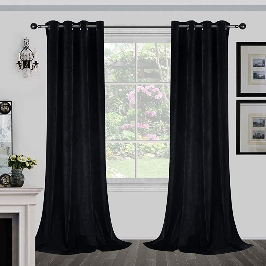 Joydeco Black Velvet Blackout Curtains 90 Inches Long, Luxury Grommet Blackout Curtain 2 Panels, ... | Amazon (US)