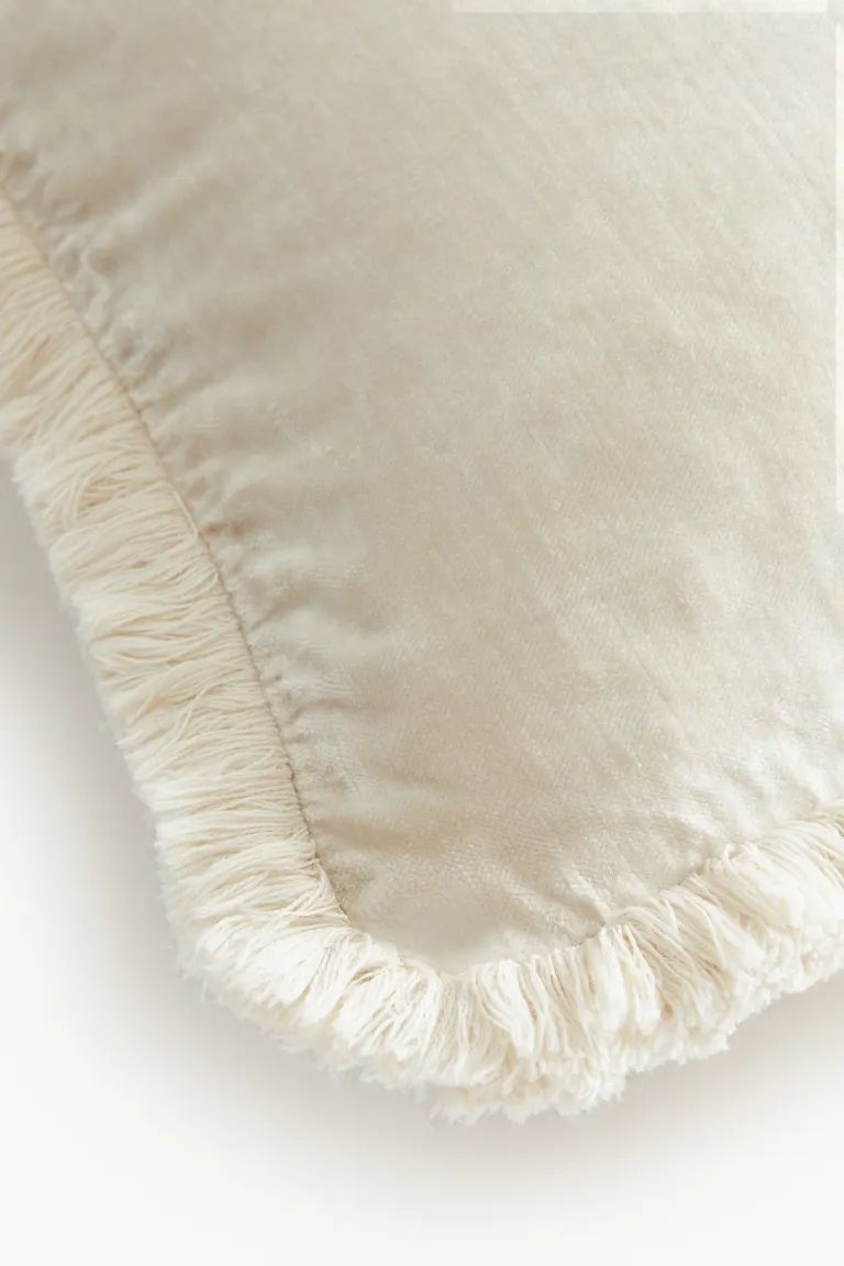 Velvet Cushion Cover with Fringe - Light beige - Home All | H&M US | H&M (US + CA)