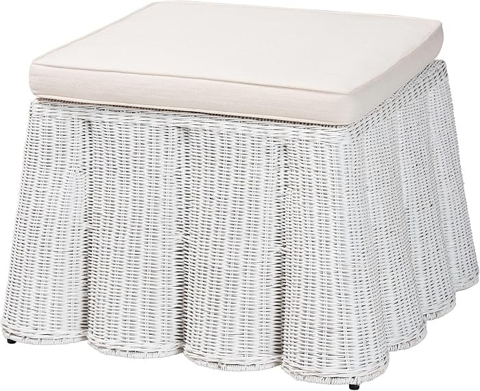 Bali & pari Palm Bohemian White Scallop Rattan Ottoman | Amazon (US)