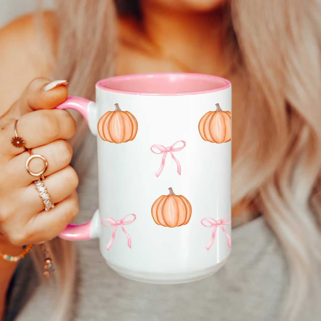 Fall Coquette Bow and Pumpkin Mug Gift Idea for Coffee Lover Autumn Home Decor Holiday Mug Gift f... | Etsy (US)