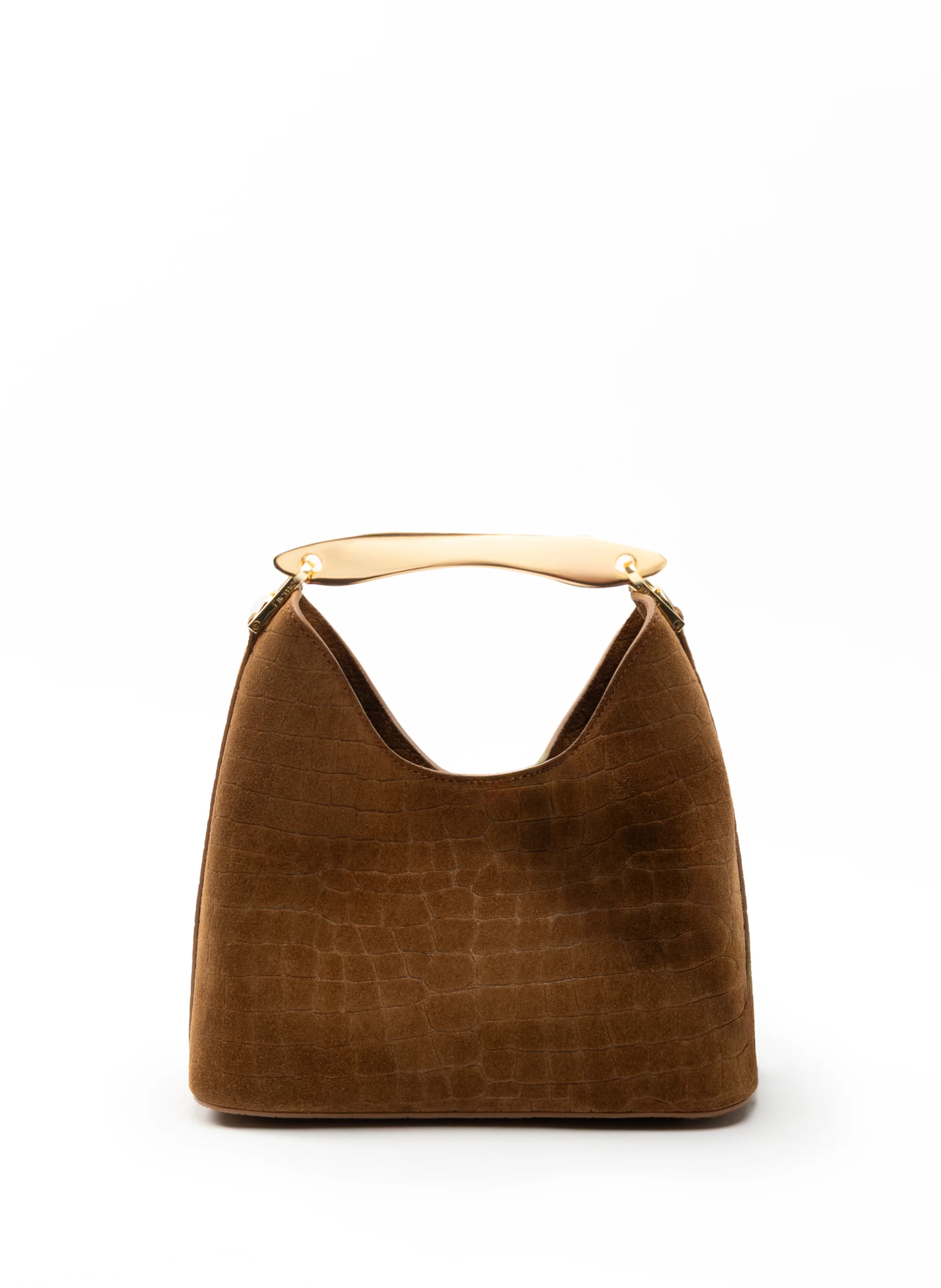 Small Boomerang Croco Suede Cognac - Leather Handbags for Women - Elleme | Elleme