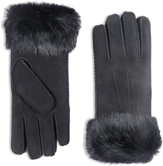 YISEVEN Women's Merino Sheepskin Shearling Leather Gloves Furry Cuff | Amazon (US)