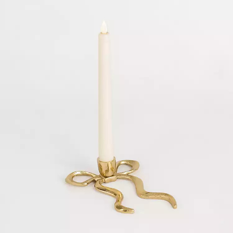 New! Small Gold Flat Bow Taper Candle Holder | Kirklands