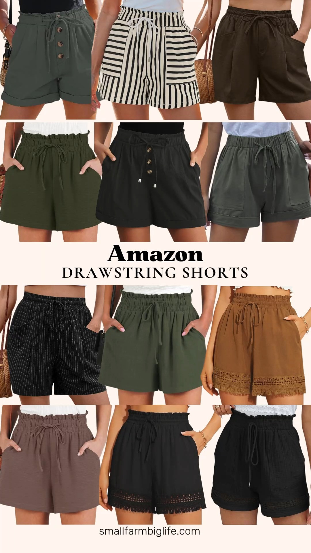 These flowy drawstring shorts have been my top performing style in every roundup this summer, and it's easy to see why once you try a pair.
I am loving the black and caramel AKEWEI drawstring wide leg shorts with pockets, plus the black pinstripe and coffee brown AKEWEI linen wide leg shorts for an elevated summer look. The black Feiersi drawstring beach shorts and the brown ANRABESS drawstring lounge shorts are both so comfortable for hot summer days.
The army green cotton drawstring shorts and the army green wide leg drawstring beach shorts are great neutral options, and the black and cream CUPSHE striped smocked shorts add a fun, chic detail. I am also loving the black boho lace trim cotton shorts for an easy, breezy summer outfit.
Shop all of my favorite drawstring shorts from Amazon linked in this post. 

 #LTKootd #LTKOver40 #LTKSaleAlert