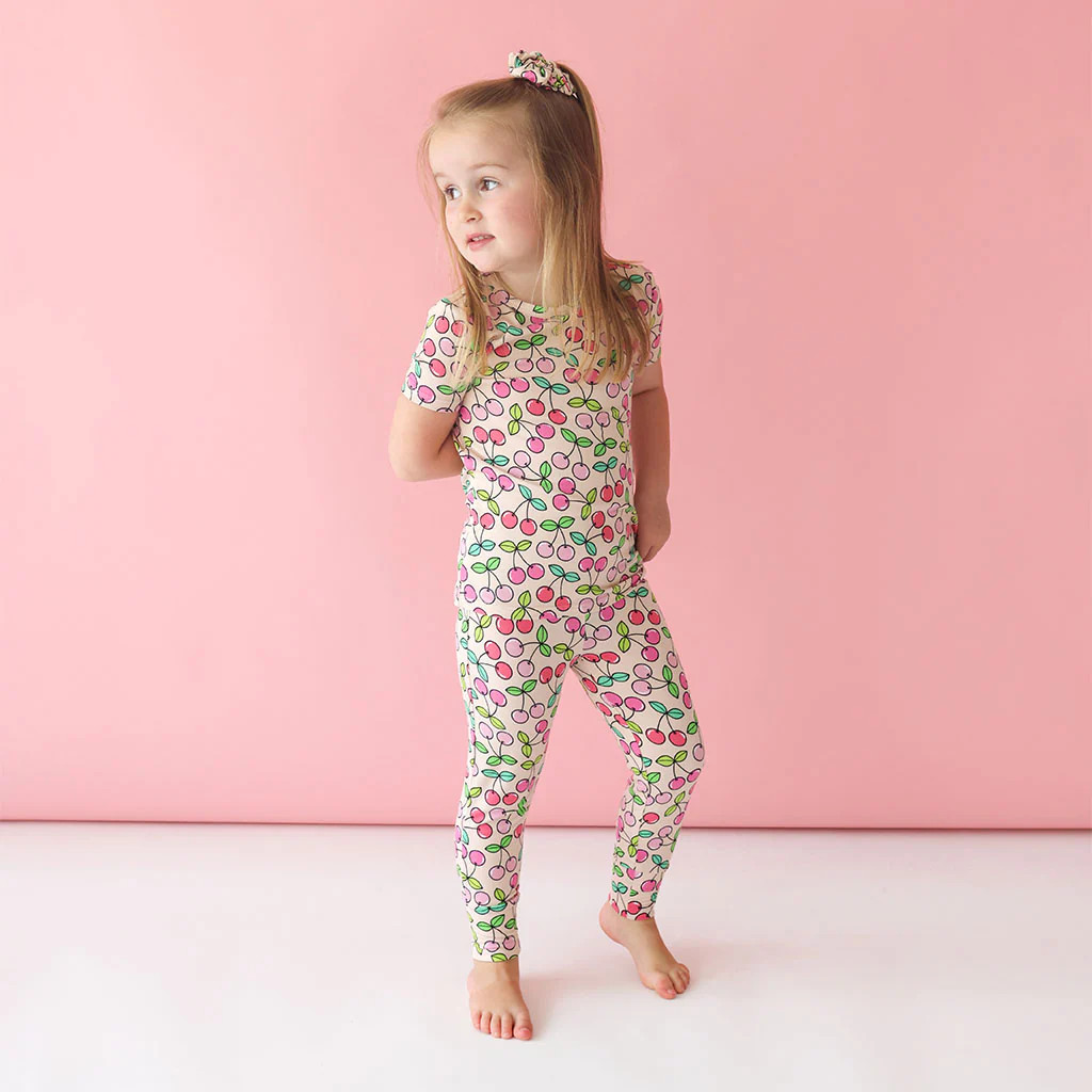 Cherry Pink Short Sleeve Toddler Pajamas | Summer Cherry | Posh Peanut