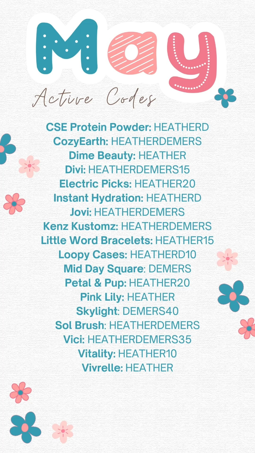 Happy May!! 🧜‍♀️

Affiliate Codes Discount Codes Savings Codes Clean Simple Eats Code Cozy Earth Code Dime Beauty Code Electric Picks Code Kenz Kustomz Code Loopy Case Code Petal & Pup Code Pink Lily Code Vici Code 

 

#LTKSaleAlert #LTKBeauty #LTKSeasonal
