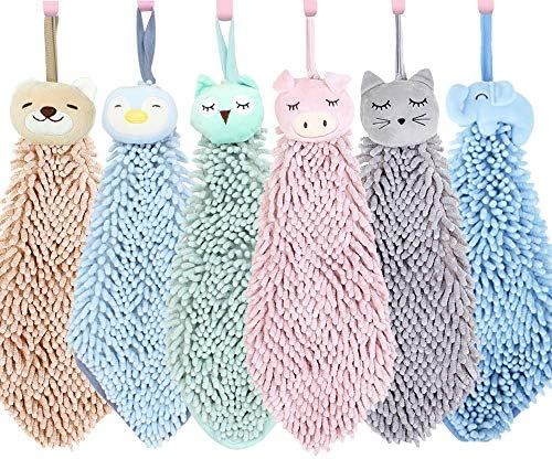 6 Pack Cute Chenille Soft Hanging Hand Towels, Funny Cat, Pig, Owl, Penguin, Elephent, Bear Washc... | Amazon (US)