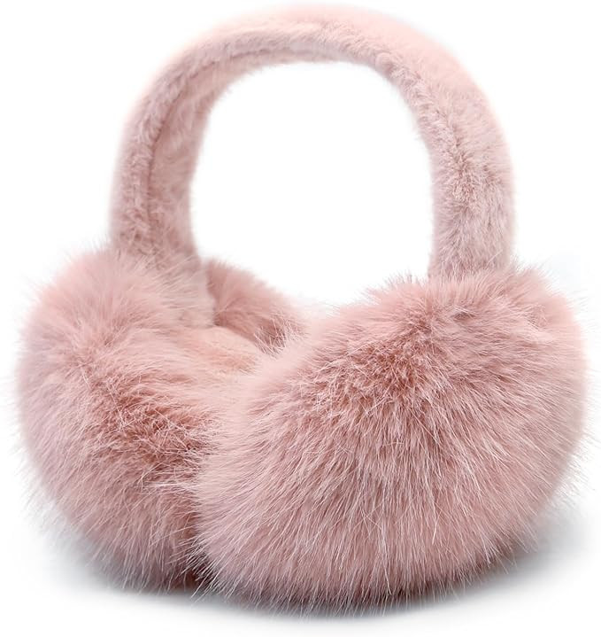 Women Winter Ear Muffs Fluffy Faux Fur Earmuffs Foldable Ear Warmer Girls Soft Ear Covers | Amazon (US)