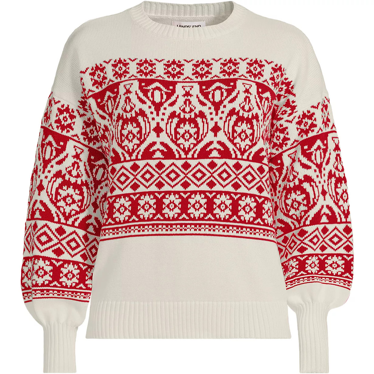 Women's Plus Size Drifter Placed Jacquard Jersey Crew Neck Sweater | Lands' End (US)