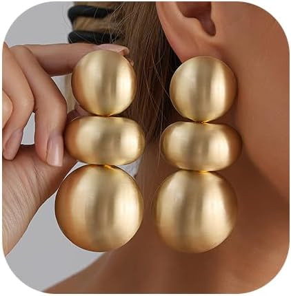 Chunky Statement Earrings for Women Exaggerated Big Gold Round Square Drop Dangle Earrings Minima... | Amazon (US)