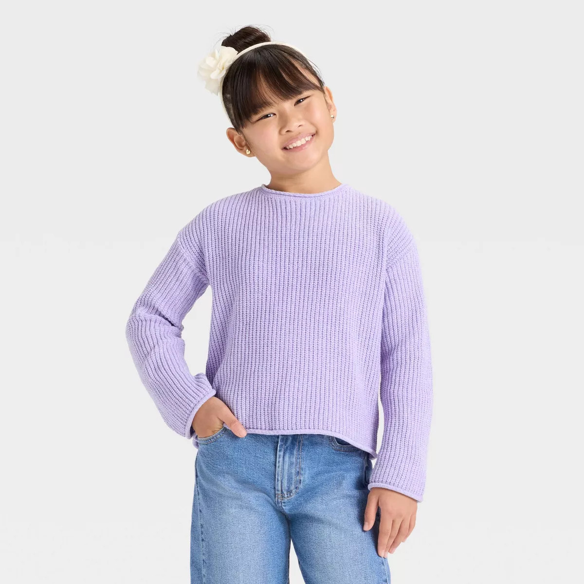 Girls' Chenille Sweater - Cat & Jack™ Lavender M | Target