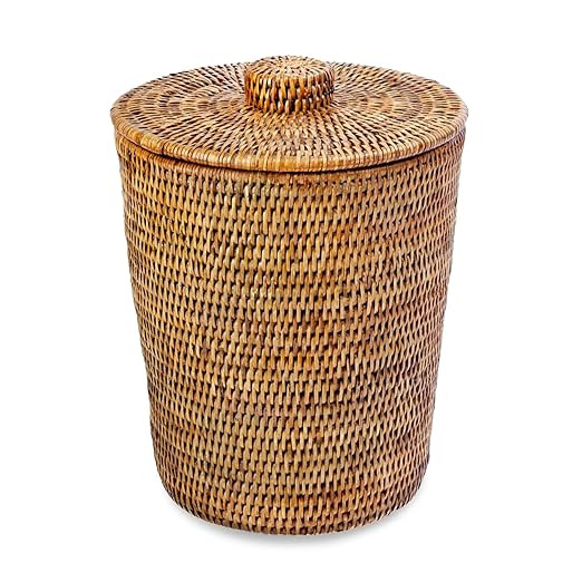 KOUBOO La Jolla Rattan Round Waste Basket With Lid & Plastic Insert, 2 Gallon Woven Wastebasket f... | Amazon (US)