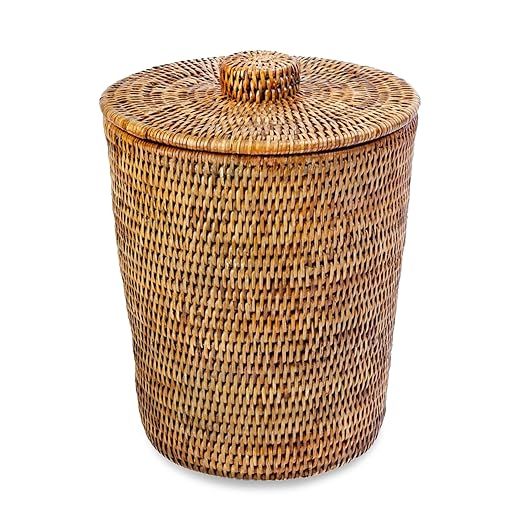 KOUBOO La Jolla Rattan Round Waste Basket With Lid & Plastic Insert, 2 Gallon Woven Wastebasket f... | Amazon (US)