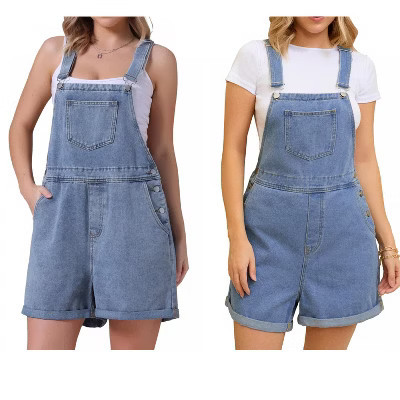INSPIRE CHIC Women's Denim Overall Casual Outfits Adjustable Strap Bib Romper Jean Shorts 2 Packs Mid Blue/Light Blue X-Large | Target
