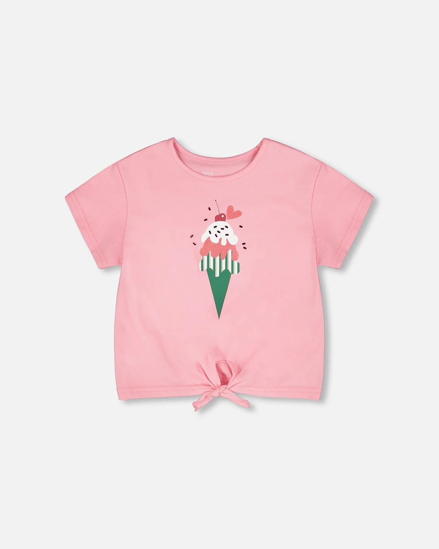 Organic Cotton Jersey T-Shirt With Tie At Waist Pink - Deux par Deux | Deux par Deux Childrens Designer Clothing