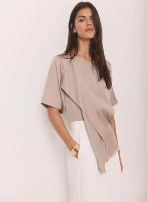 Neutral Satin Ruffle Front Top | Mint Velvet - US