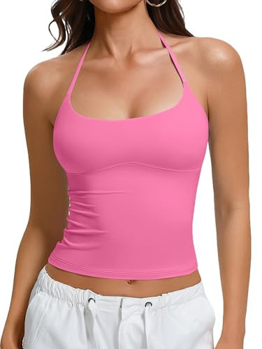Avidlove Women Halter Tank Tops Double Lined Backless Y2K Trendy Going Out Tops Pink | Amazon (US)
