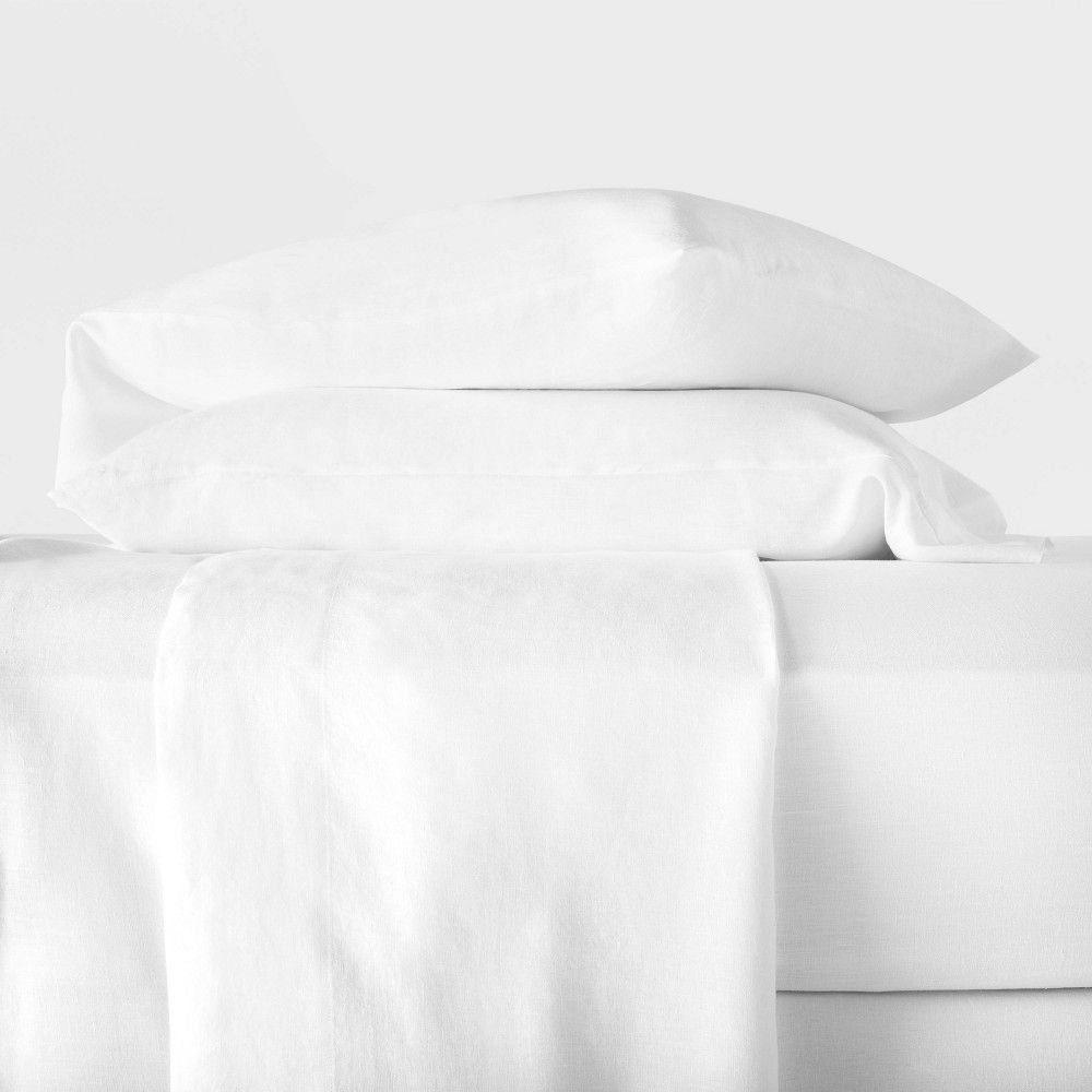 Queen 100% Washed Hemp Solid Sheet Set White - Casaluna | Target