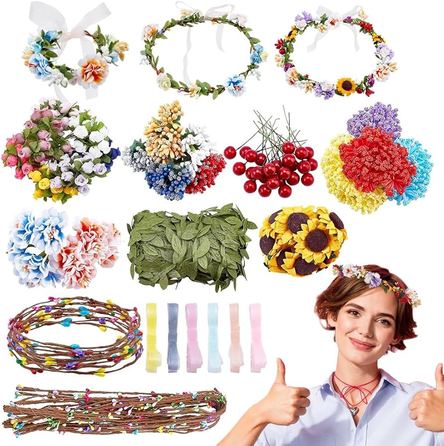 INFUNLY 261pcs/Set DIY Flower Crowns Making Kit Handmade Floral Crown Garland Kit Make Your Own F... | Amazon (US)