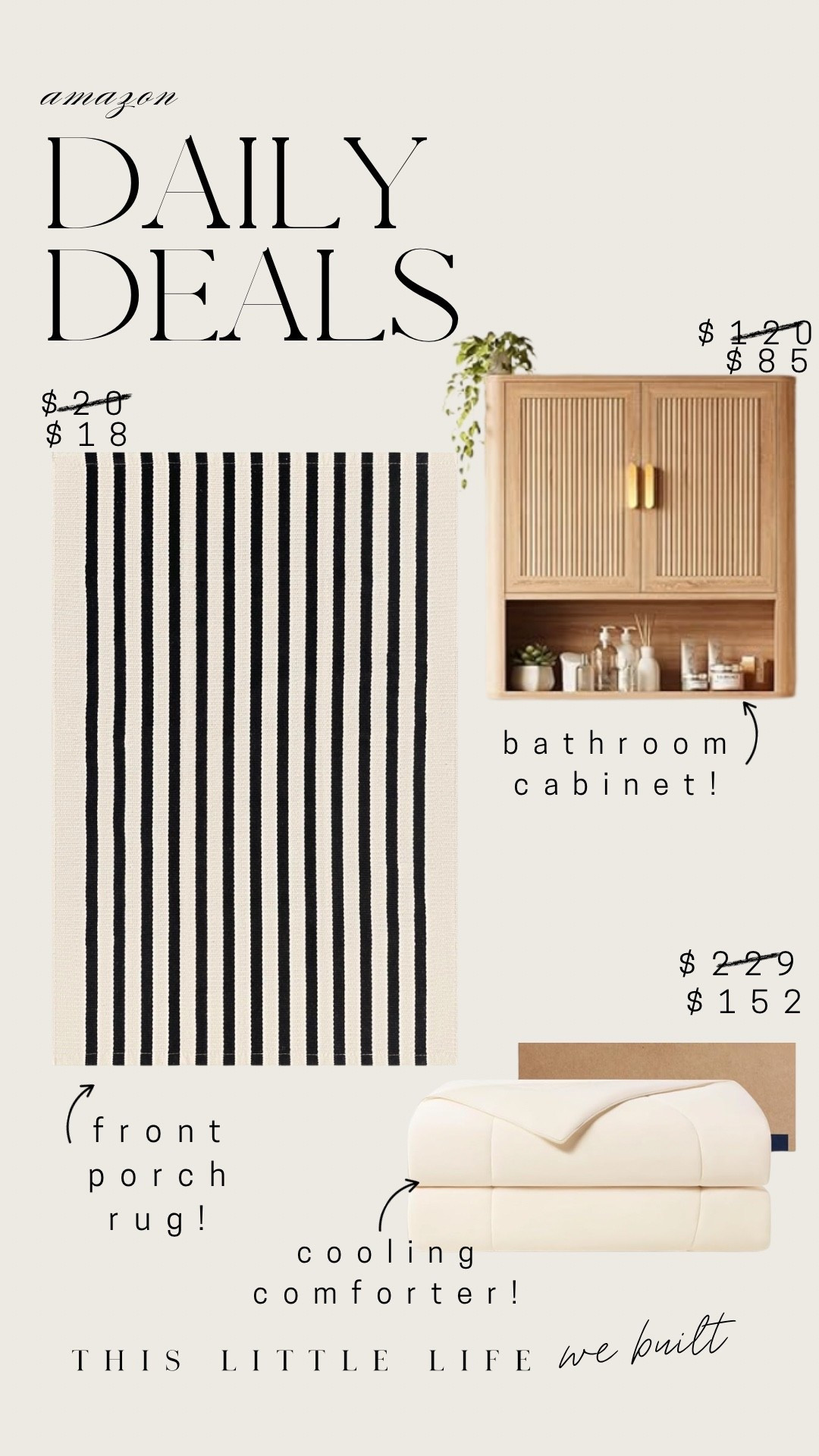 Amazon daily deals! 


Front porch rug, bathroom cabinet, weighted comforter, Amazon home, affordable home, daily finds, daily deals

#LTKU #LTKHome #LTKSaleAlert