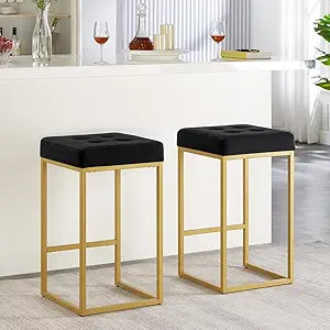 24KF Contemporary Counter Height Bar Stool Set of 2 for Kitchen Island, 26" H Velvet Padded Gold ... | Amazon (US)