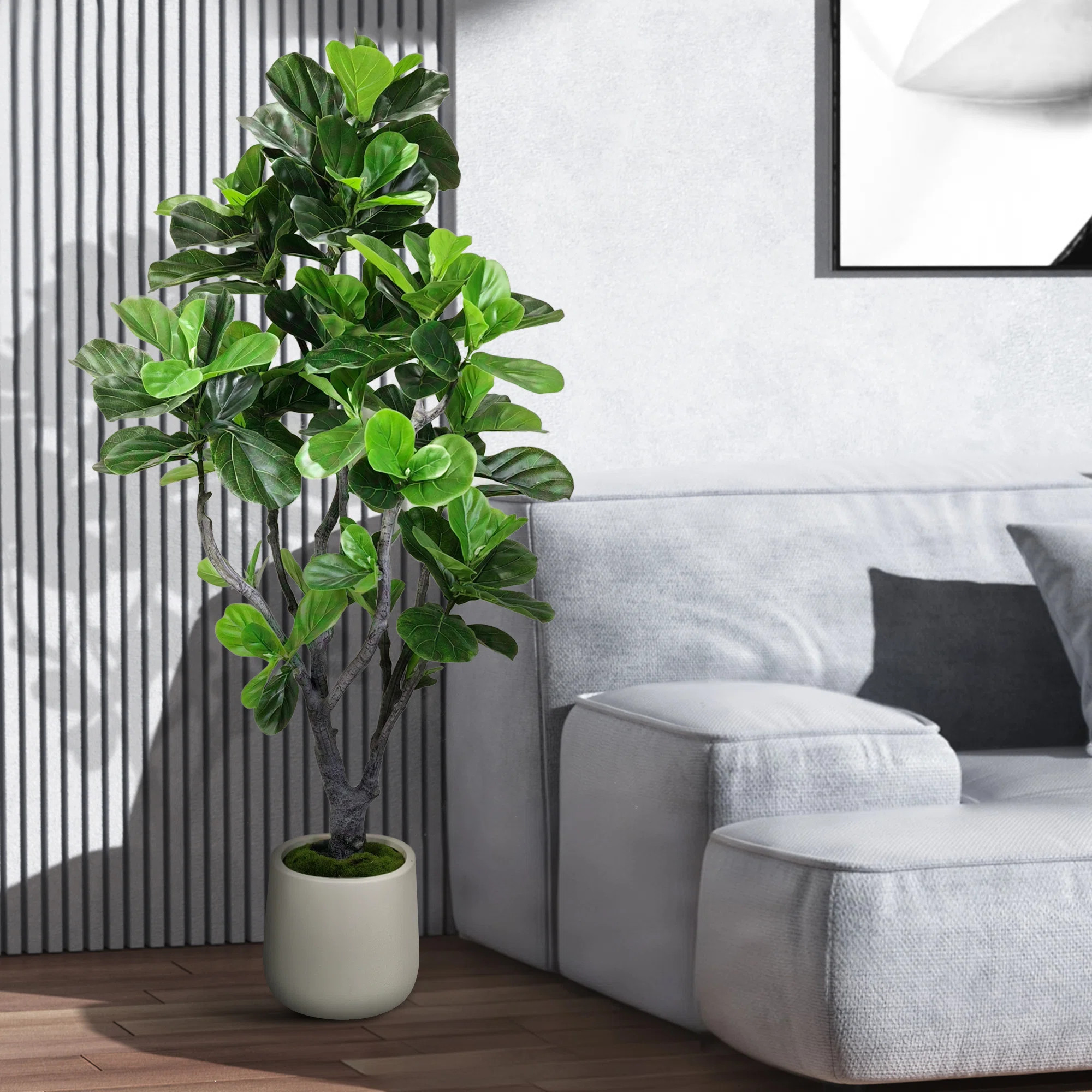 Artificial Fiddle Leaf Fig Tree in White Decor Pot | Wayfair North America
