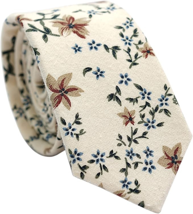 BELLUNO Cotton Floral Tie for Men, Skinny Flower Necktie for Wedding, Party, Activities, Cotton S... | Amazon (US)