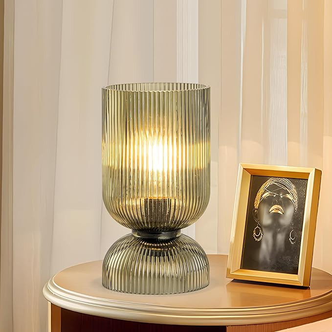 Modern Table Lamp,Glass Mid Century Lamp with Green Glass Shade, Bedside Lamp with On/Off Switch,... | Amazon (US)