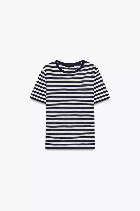 STRIPED SHORT SLEEVE KNIT TOP | Zara US