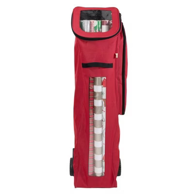 TreeKeeper EZ Roller Wrap Storage Bag: Christmas Gift Wrap Organizer with Wheels & Zipper Closure, Red | Target